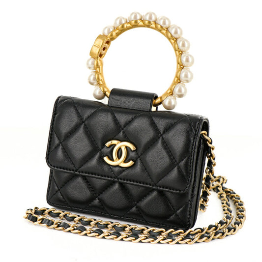 Chanel Lambskin Pearl Chain Clutch Bag