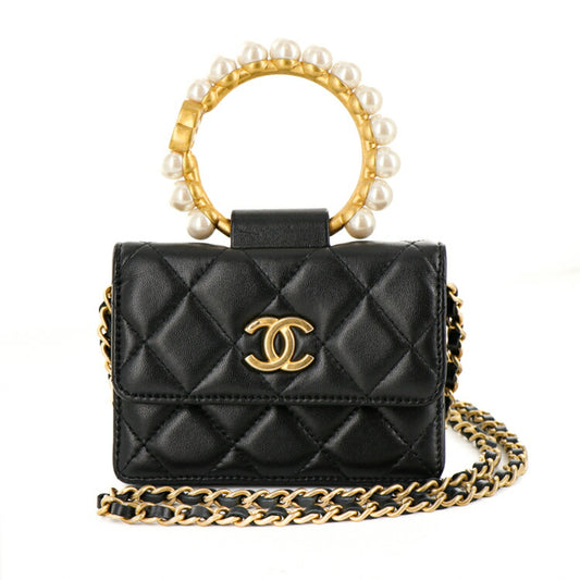 Chanel Lambskin Pearl Chain Clutch Bag