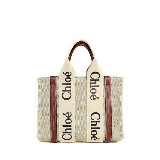 Chloe Woody Small Canvas Leather Tote Bag
