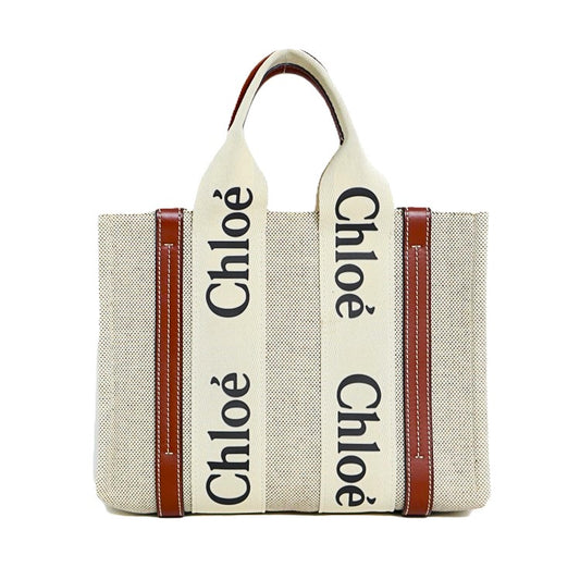 Chloe Woody Small Canvas Leather Tote Bag