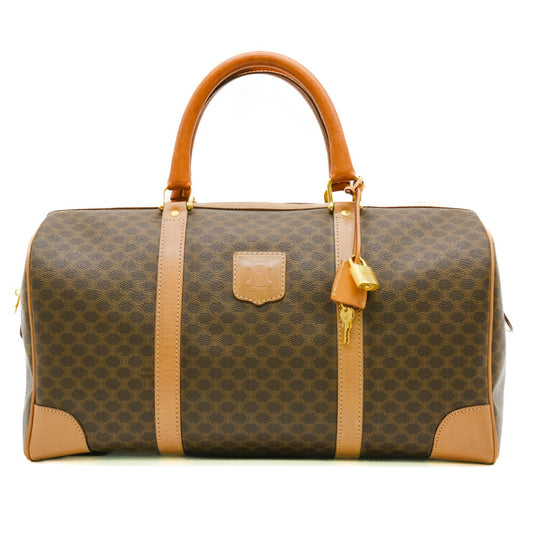 Celine Vintage Macadam Boston Bag PVC Leather Brown