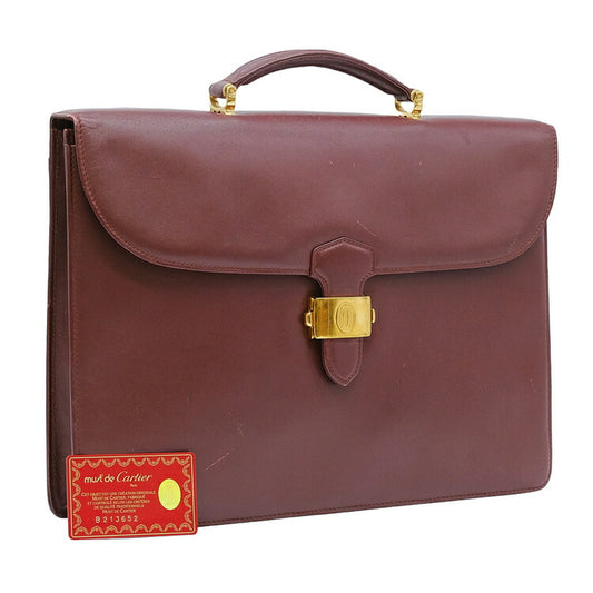 Cartier Leather Business Briefcase Bordeaux