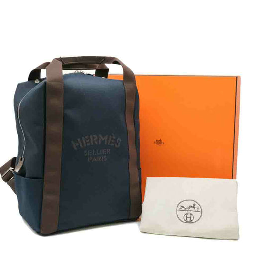 Hermes Canvas Backpack Navy Orange