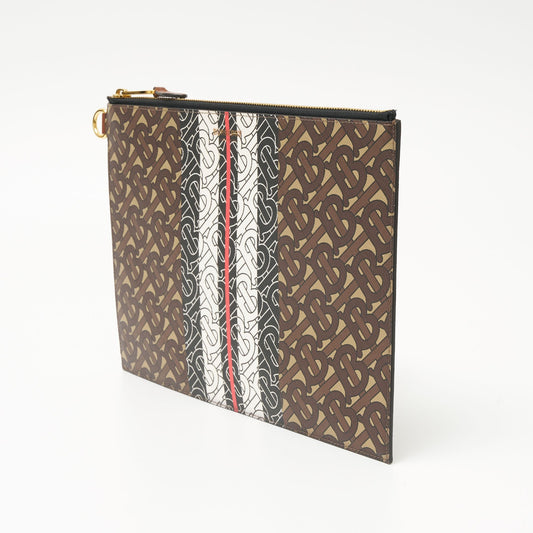 Burberry Monogram E Canvas Leather Clutch Bag