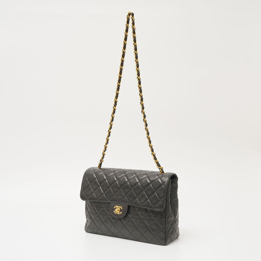 Chanel Lambskin Shoulder Bag Black Gold