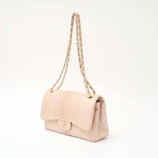 Chanel Python Leather Double Flap Shoulder Bag