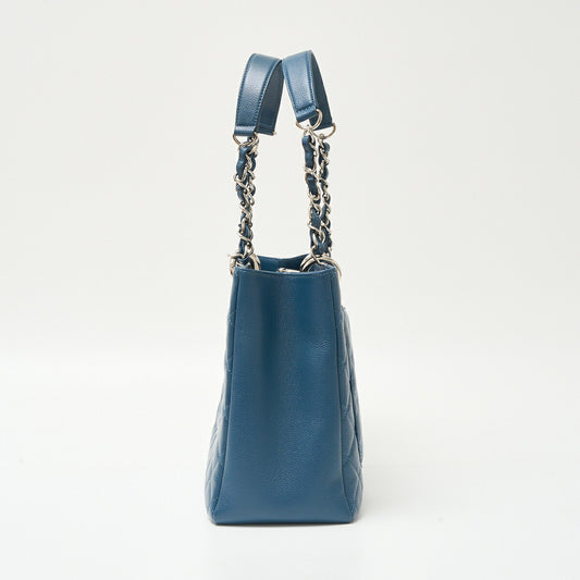 Chanel Caviar Skin Chain Tote Bag Navy Blue