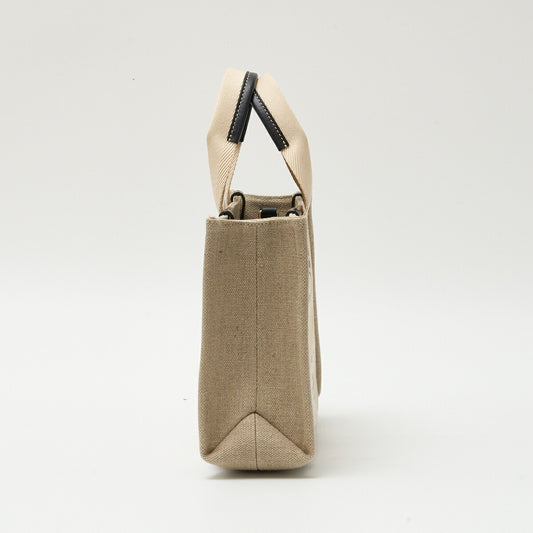 Chloe Woody Small Tote Bag Linen Canvas Calfskin