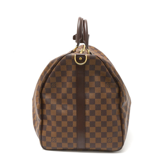 Louis Vuitton Damier Ebene Canvas Leather Keepall Bandouliere 55 Travel Bag