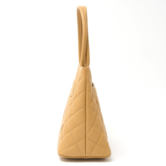 Chanel Caviar Skin Tote Handbag Beige Gold