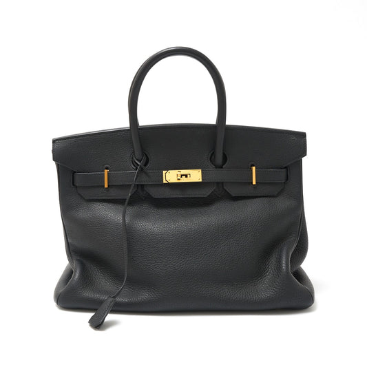 Hermes Birkin 35 Leather Handbag Black Gold