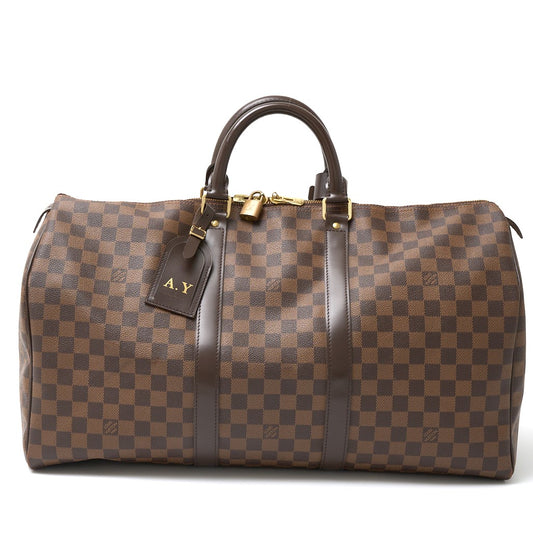 Louis Vuitton Damier Ebene Leather Keepall 50 Bag