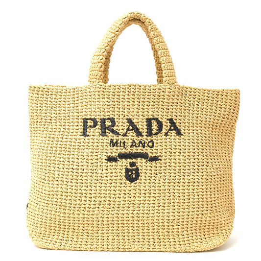 Prada Raffia Tote Bag 1BG392 Beige Black