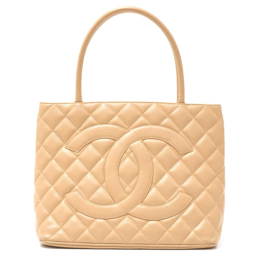 Chanel Caviar Skin 2WAY Tote Handbag Beige