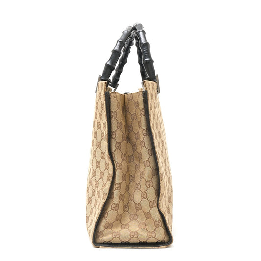 Gucci GG Canvas Bamboo Leather Handbag