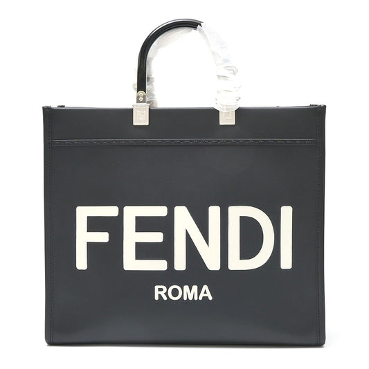 Fendi Sunshine Medium Leather Tote Black/White