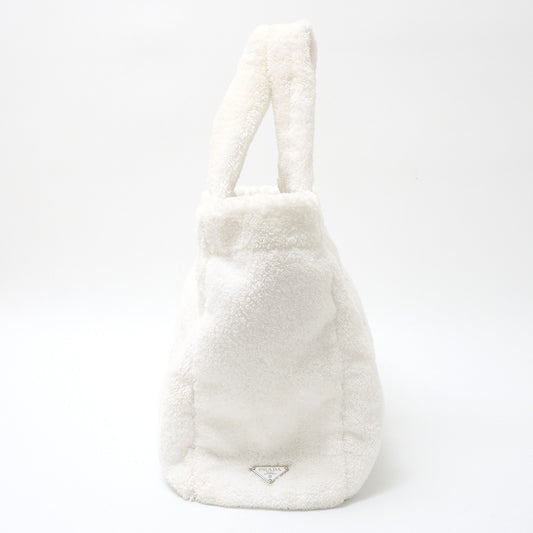 Prada Shearling Nylon Saffiano Leather Tote Bag