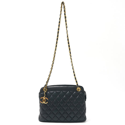 Chanel Lambskin Chain Shoulder Bag Black Gold