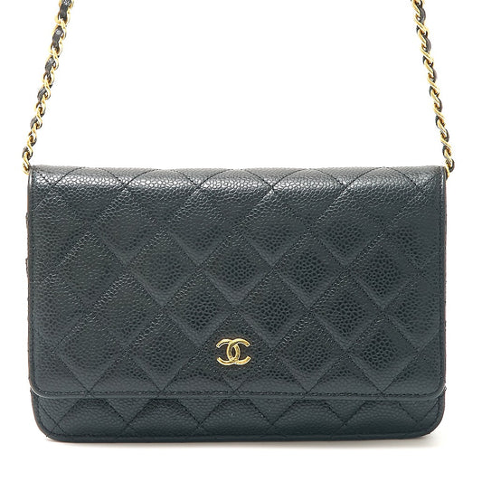 Chanel Caviar Skin Matelasse Chain Wallet Black