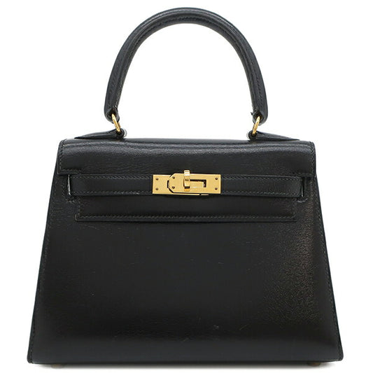 Hermes Mini Kelly Box Calf 2WAY Bag Black