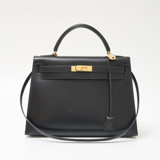 Hermes Kelly 32 Handbag Black Gold Hardware