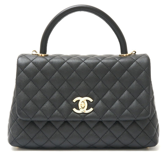 Chanel Caviar Skin Coco Handle Bag Black Gold