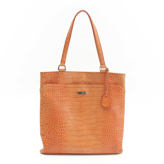Cole Haan Croc Embossed Leather Tote Bag Orange