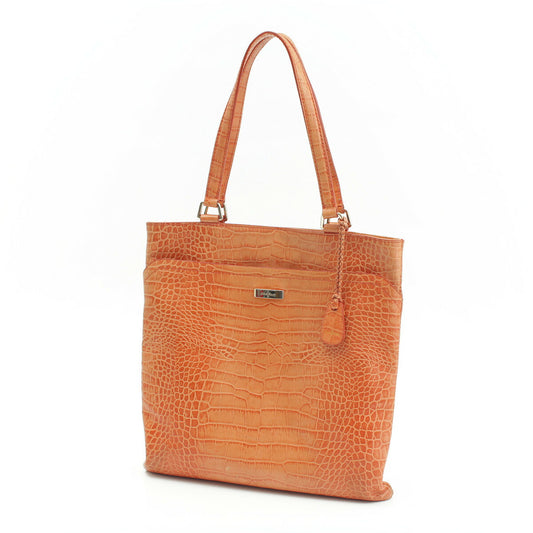 Cole Haan Croc Embossed Leather Tote Bag Orange