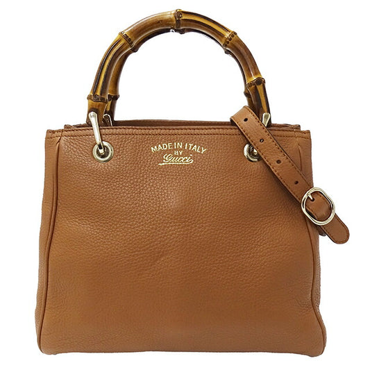 Gucci Bamboo Leather 2way Handbag Brown