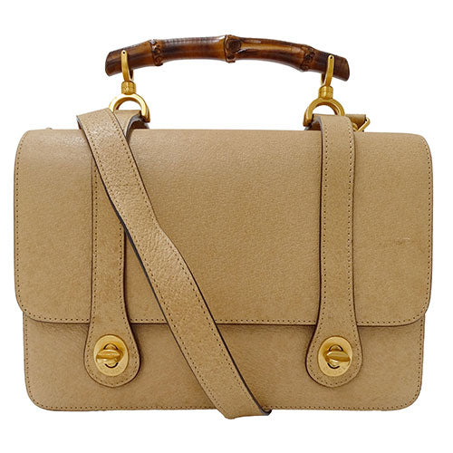 Gucci Women's 2way Bamboo Leather Handbag Beige