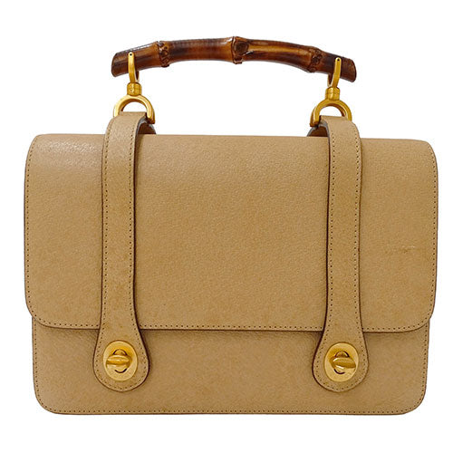 Gucci Women's 2way Bamboo Leather Handbag Beige