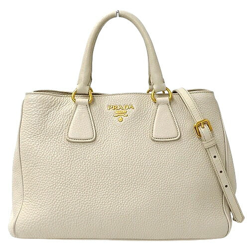 Prada Leather Women's 2way Tote Bag Ivory