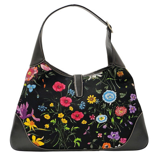 Gucci Flora Canvas Shoulder Bag Black