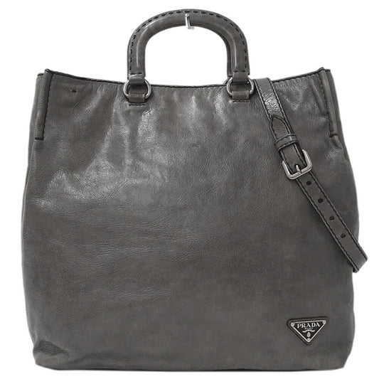 Prada Leather Handbag 2way Gray