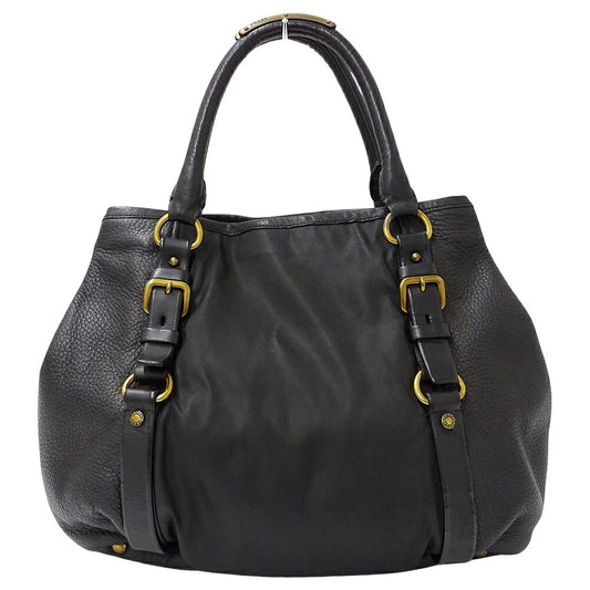 Prada Leather Nylon Tote Handbag Black