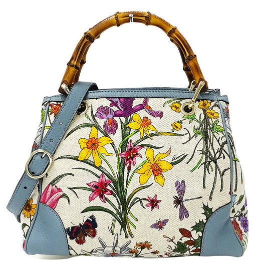 Gucci Canvas Leather 2way Bamboo Bag