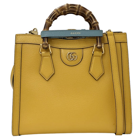 Gucci Bamboo Leather 2way Handbag Yellow